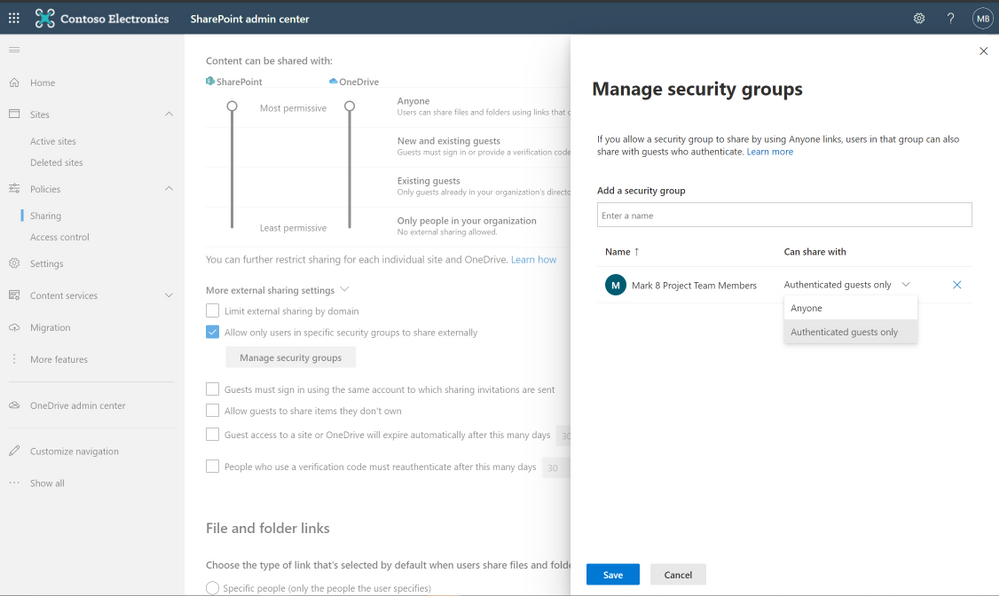 Creating security groups in OneDrive