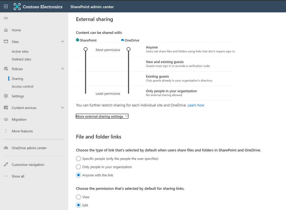Setting up sharing policies in OneDrive